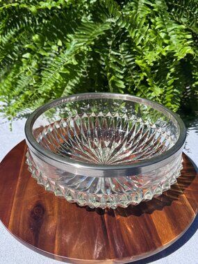 Vintage Eales of Sheffield Silver Plated Rim Lead Crystal Serving Bowl